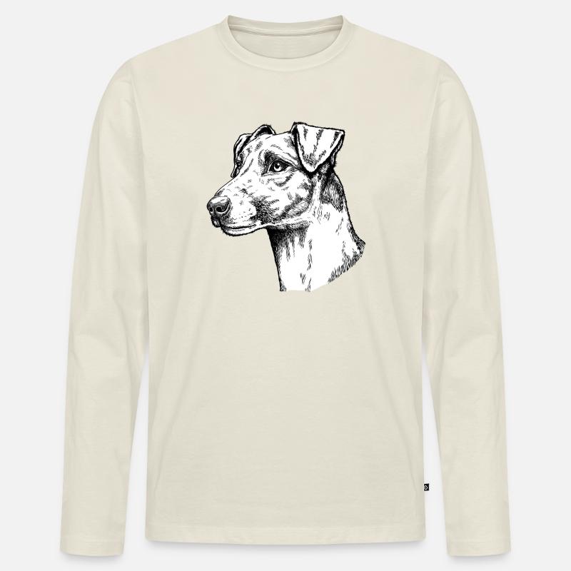 Foxterrier Glatthaar Portrait - Männer Premium Bio Langarmshirt - Naturweiß