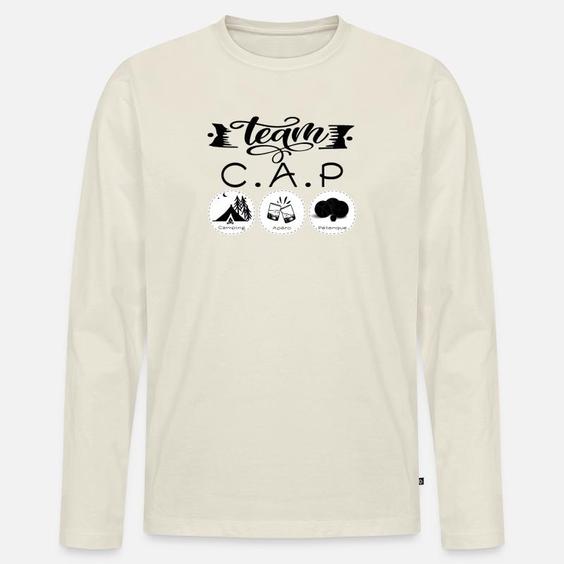 Team CAP Camping Aperitif Petanque - Männer Premium Bio Langarmshirt - Naturweiß