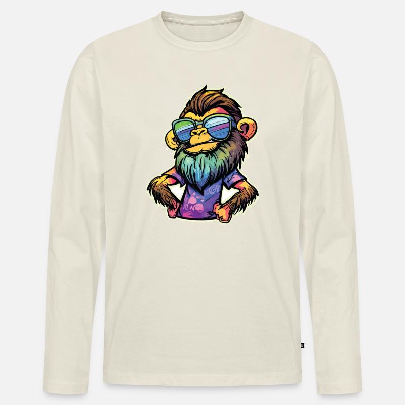Funky Affe - Männer Premium Bio Langarmshirt - Naturweiß