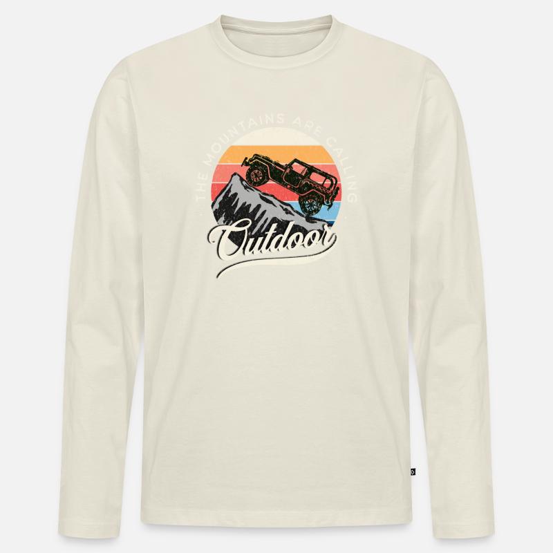Defender Adventure Camping Retro - Männer Premium Bio Langarmshirt - Naturweiß