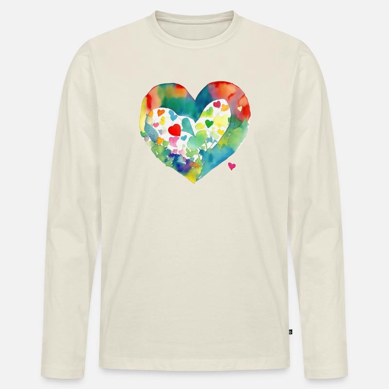 Herz - Männer Premium Bio Langarmshirt - Naturweiß