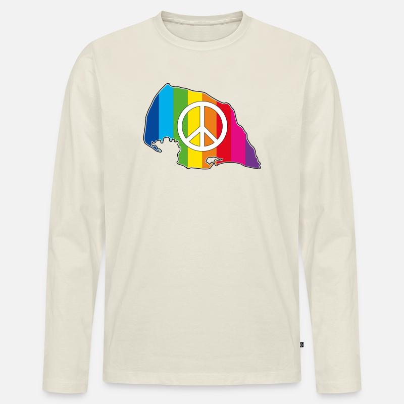 Insel Fehmarn Love Peace Rainbow - Männer Premium Bio Langarmshirt - Naturweiß