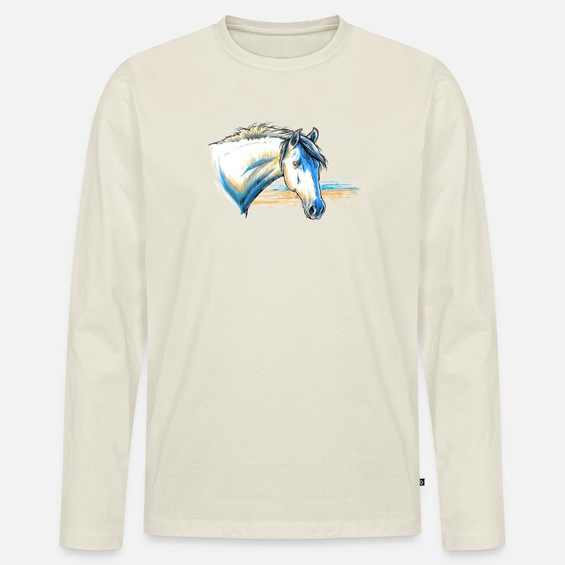 Pferd Portrait - Männer Premium Bio Langarmshirt - Naturweiß