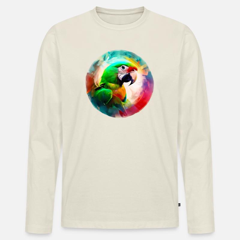 Farbiger Ara Papagei - Männer Premium Bio Langarmshirt - Naturweiß