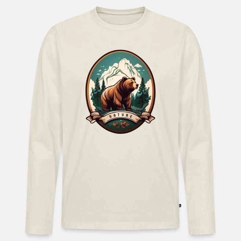 Waldbewohner Braunbär - Männer Premium Bio Langarmshirt - Naturweiß