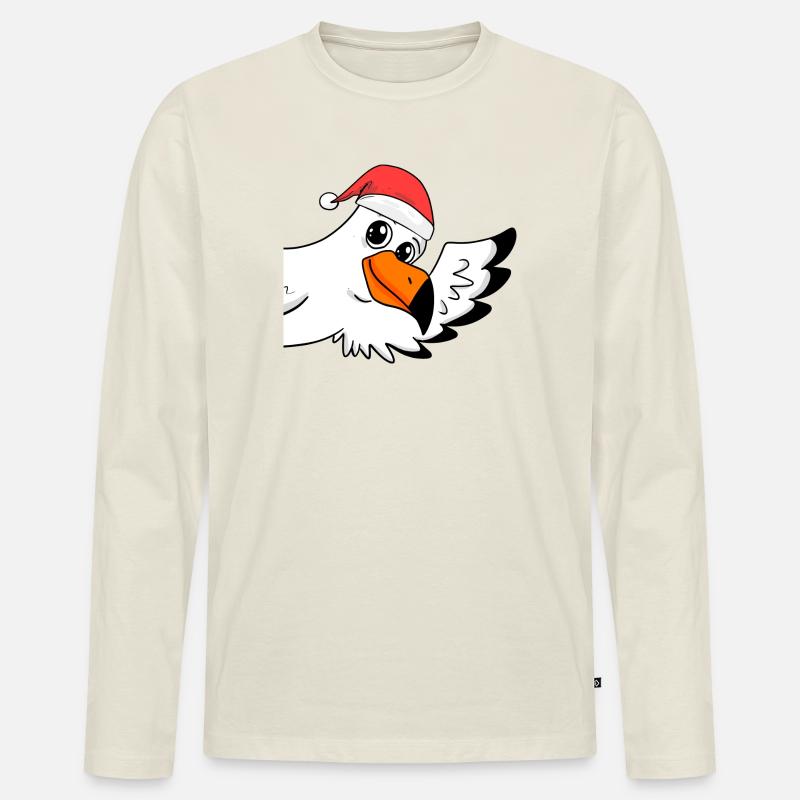 Möwe Weihnachten - Männer Premium Bio Langarmshirt - Naturweiß