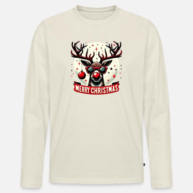 Rentier-Weihnachtsspaß - Original Pullover - Männer Premium Bio Langarmshirt - Naturweiß