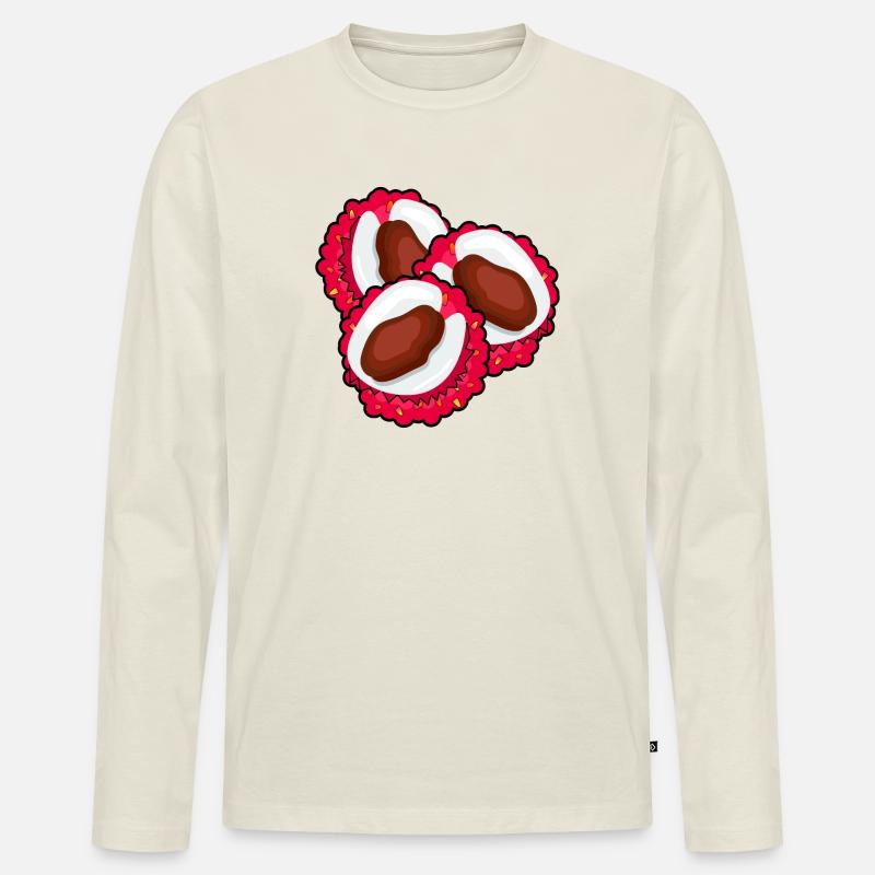 LYCHEE LITSCHI FRÜCHTE - OBST ESSEN - Männer Premium Bio Langarmshirt - Naturweiß
