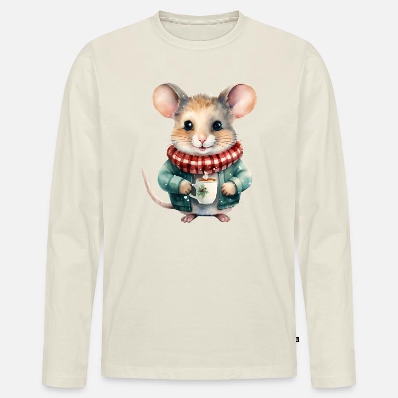 Kuschelmäuschen Wintertee - Männer Premium Bio Langarmshirt - Naturweiß