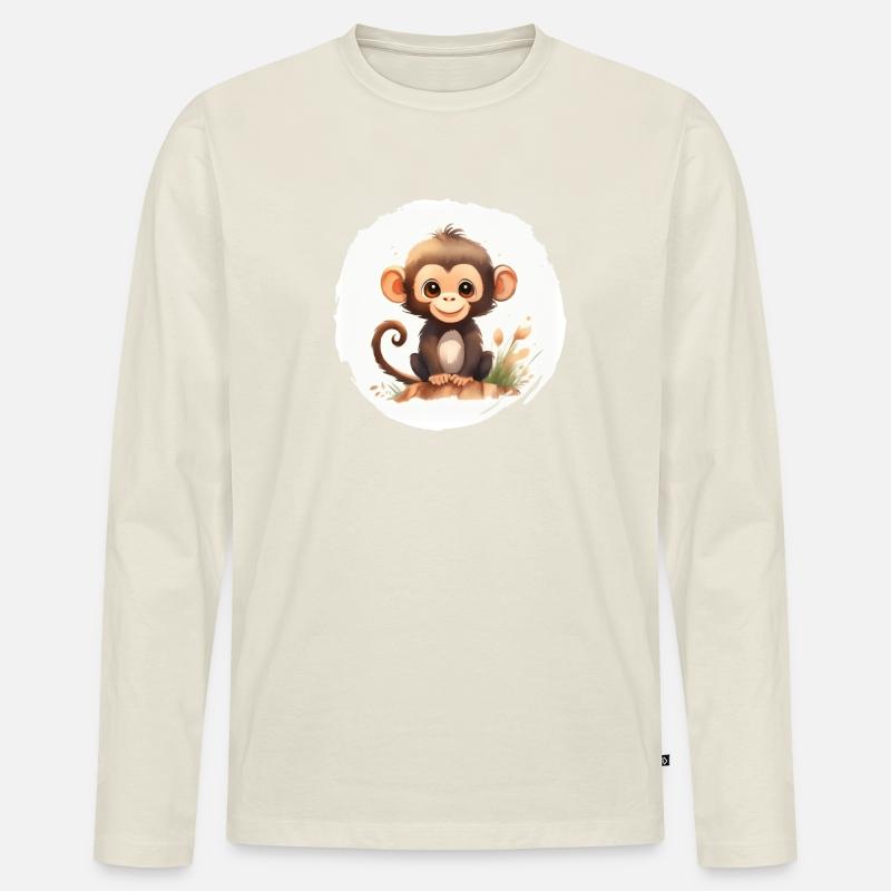 Affe Aquarell - Männer Premium Bio Langarmshirt - Naturweiß