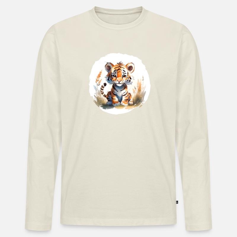 Tiger Aquarell - Männer Premium Bio Langarmshirt - Naturweiß