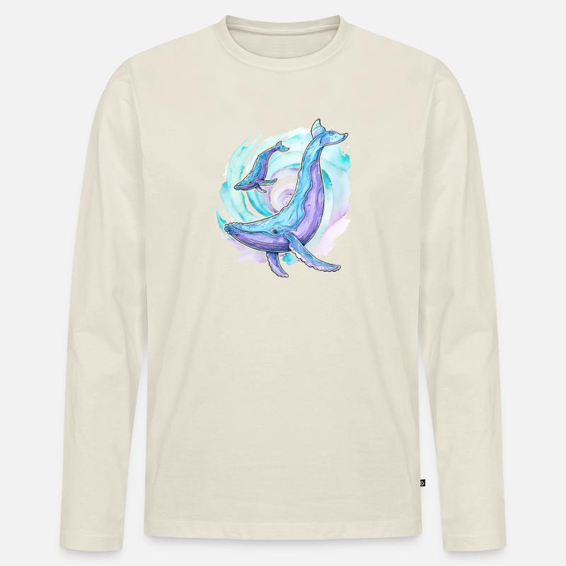 Buckelwal mit Kalb - Männer Premium Bio Langarmshirt - Naturweiß