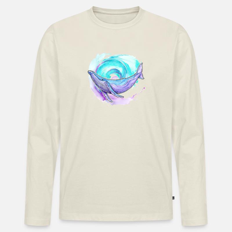 Buckelwal Aquarell - Männer Premium Bio Langarmshirt - Naturweiß