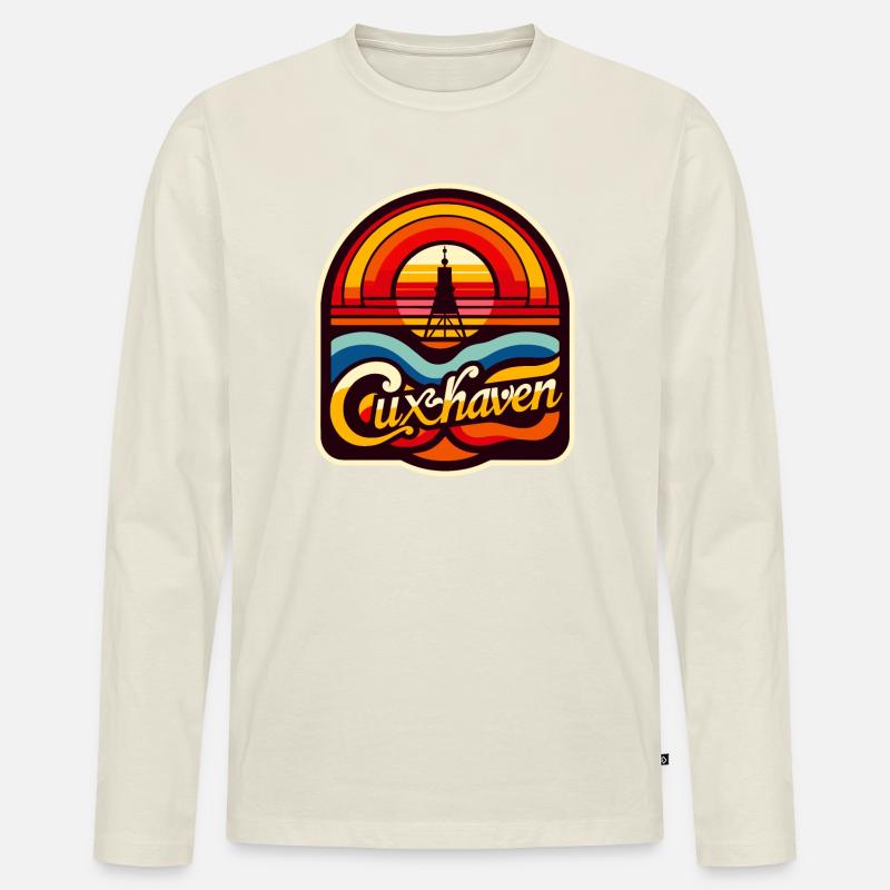 Unser Cuxhaven - Kugelbake - 70s Edition - Männer Premium Bio Langarmshirt - Naturweiß
