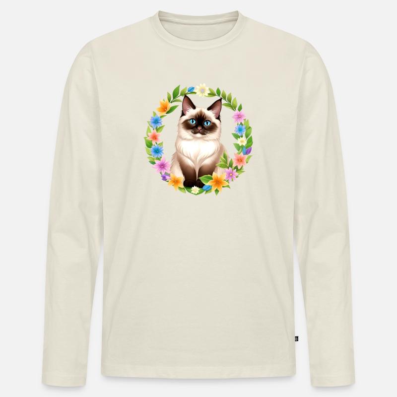 Frühlingserwachende Samtpfote - Männer Premium Bio Langarmshirt - Naturweiß
