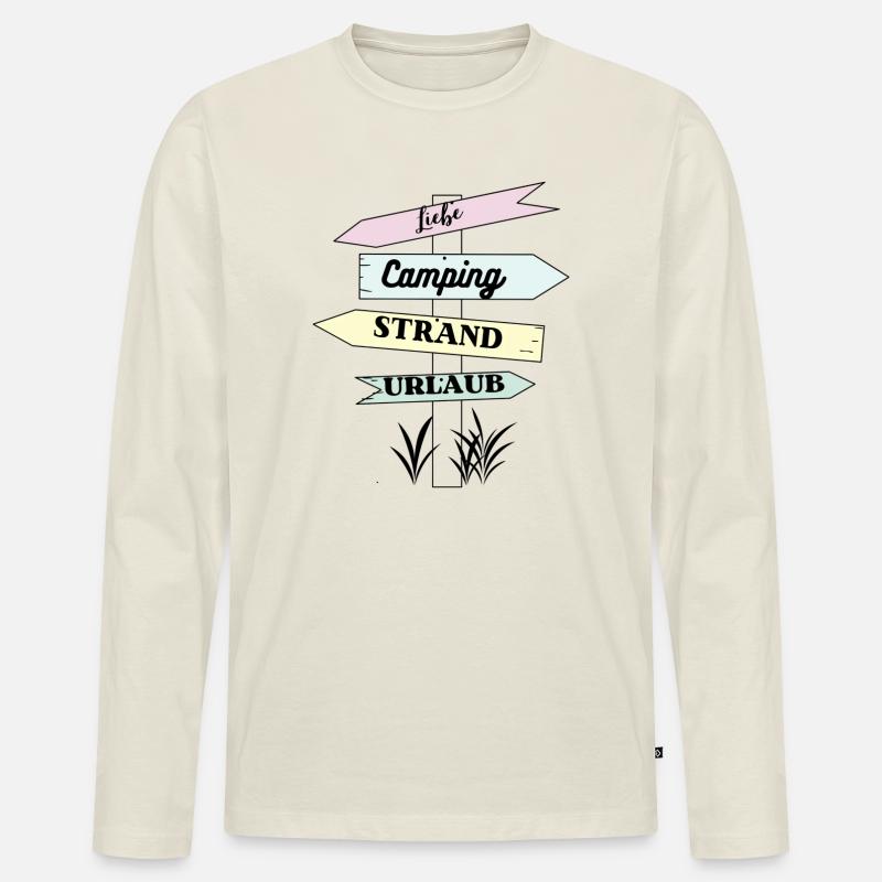 Camping Strand Urlaub Liebe - Männer Premium Bio Langarmshirt - Naturweiß