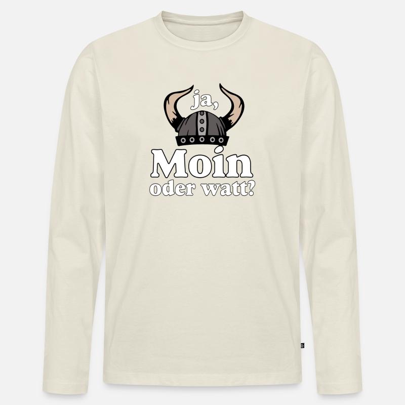 Ja Moin oder Watt? Nordisch Humor - Männer Premium Bio Langarmshirt - Naturweiß