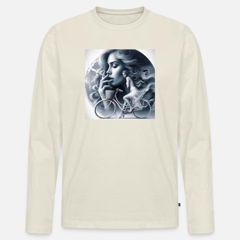 Verträumtes Mondschein-Radfahrer-Kunstwerk - Männer Premium Bio Langarmshirt - Naturweiß
