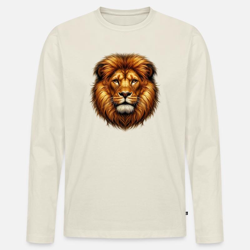 Löwe - Männer Premium Bio Langarmshirt - Naturweiß