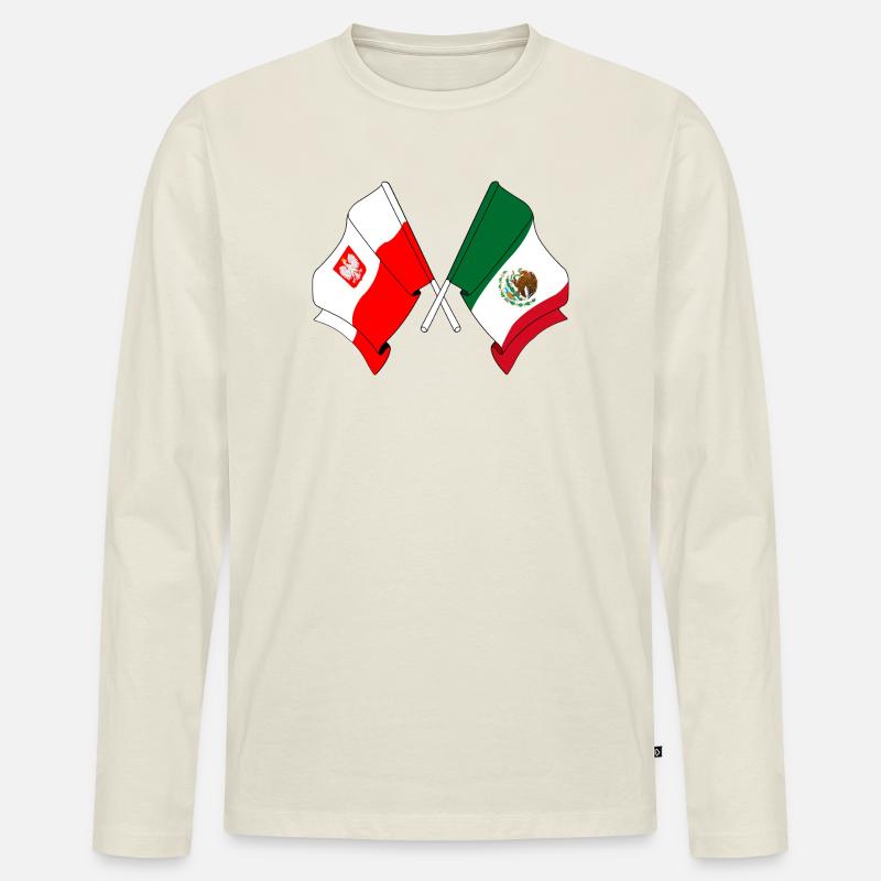 Flagge Polen, Flagge Mexiko - Männer Premium Bio Langarmshirt - Naturweiß