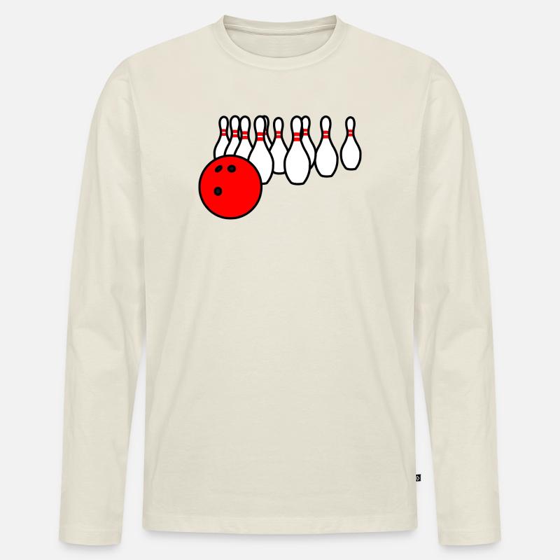 Bowlingkugel mit Pins - Männer Premium Bio Langarmshirt - Naturweiß