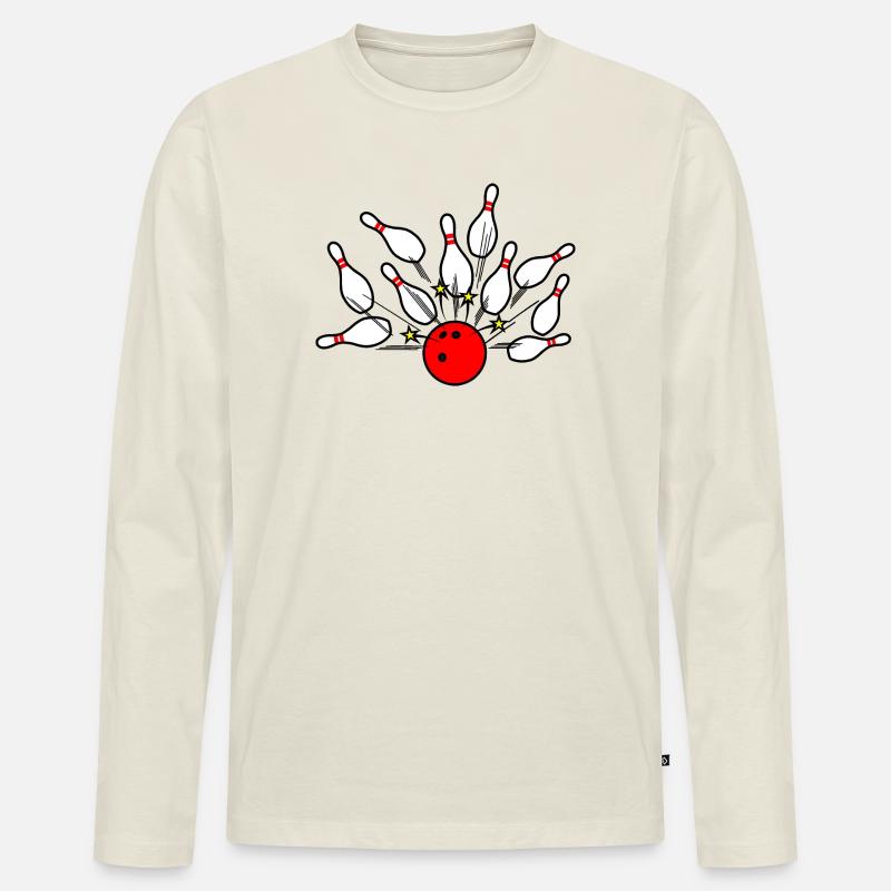 Bowling Strike Roter Ball - Männer Premium Bio Langarmshirt - Naturweiß