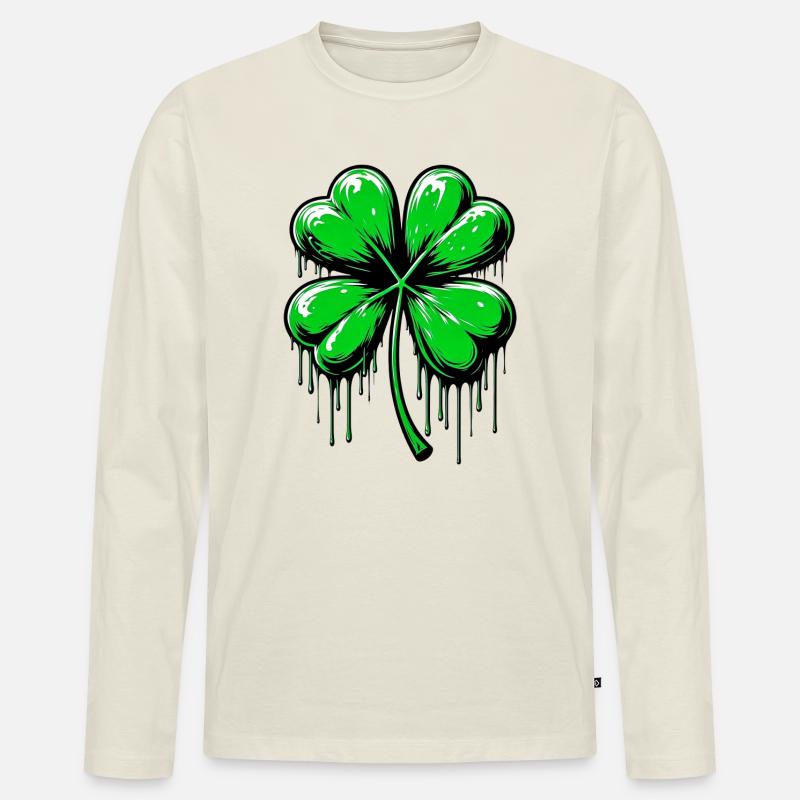 Vierblättriges Kleeblatt - Männer Premium Bio Langarmshirt - Naturweiß