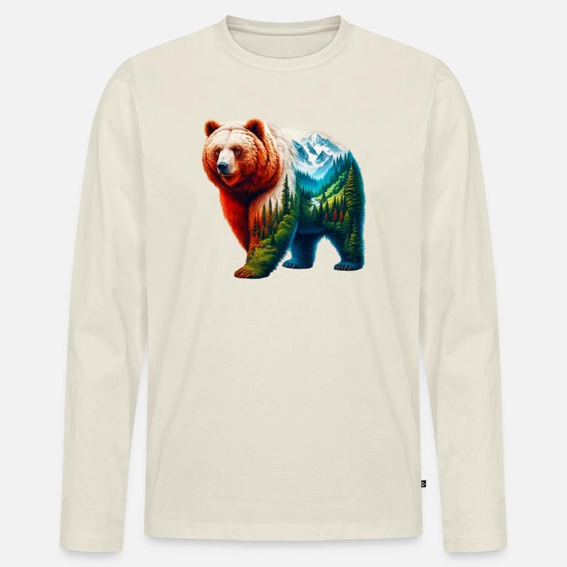 Bär - Männer Premium Bio Langarmshirt - Naturweiß