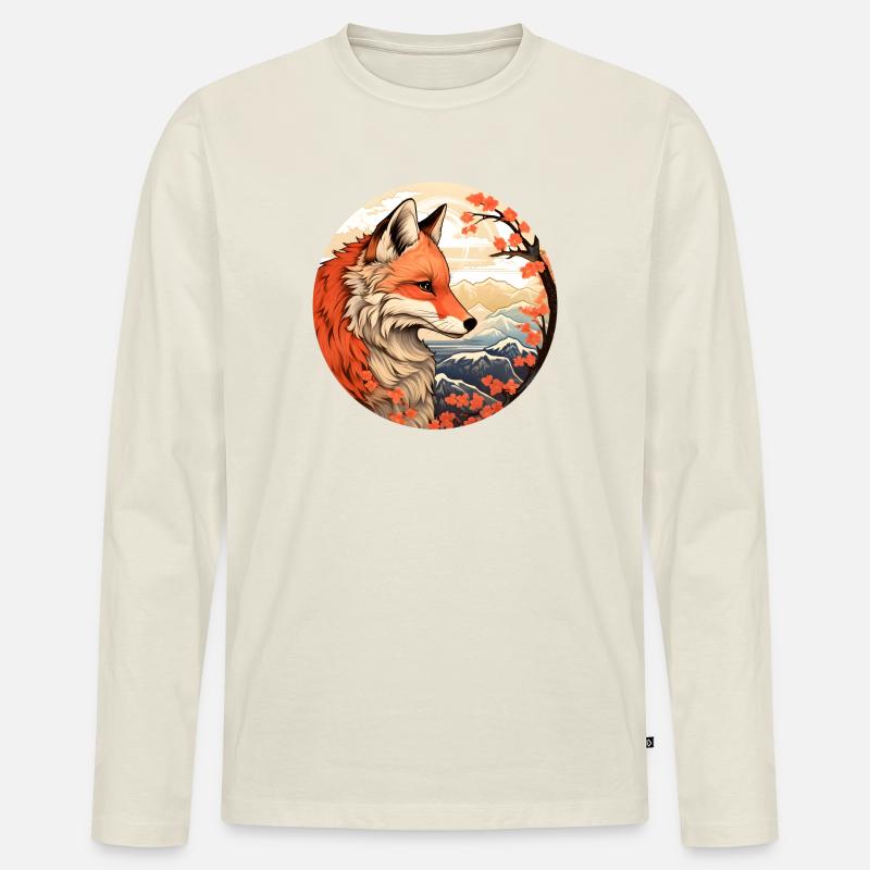 Fuchs zwischen den Blütengipfeln Herbst - Männer Premium Bio Langarmshirt - Naturweiß