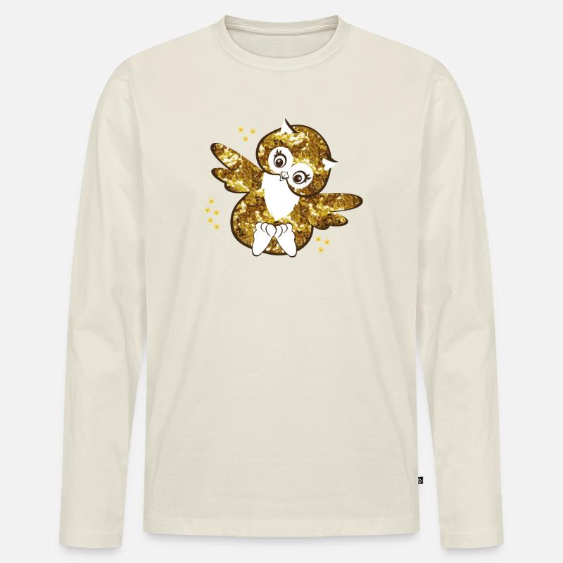 Funkelnde Eulenmädchen Illustration - Männer Premium Bio Langarmshirt - Naturweiß
