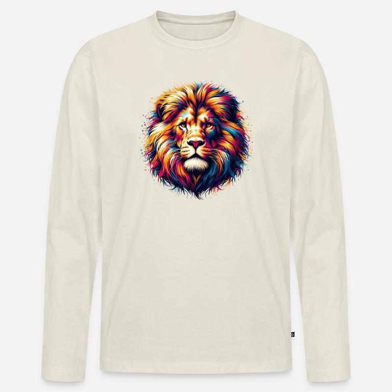 Löwe - Männer Premium Bio Langarmshirt - Naturweiß