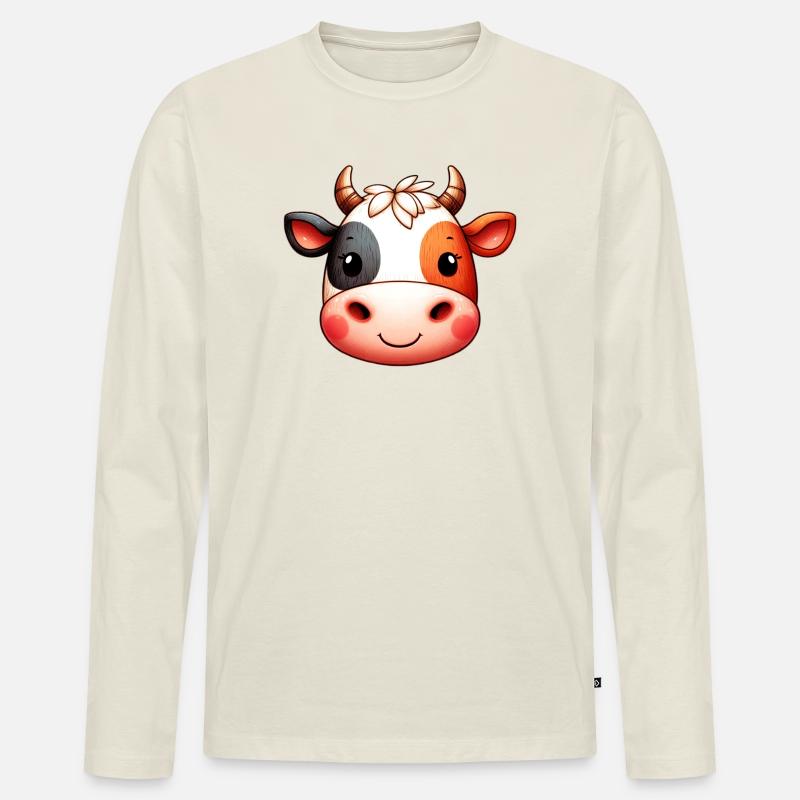 Kuh - Männer Premium Bio Langarmshirt - Naturweiß