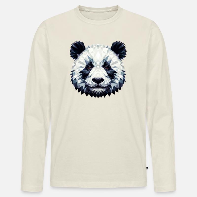 Polygonaler Panda - Männer Premium Bio Langarmshirt - Naturweiß