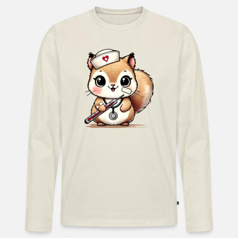 Bezauberndes Eichhörnchen als Krankenschwester - Männer Premium Bio Langarmshirt - Naturweiß