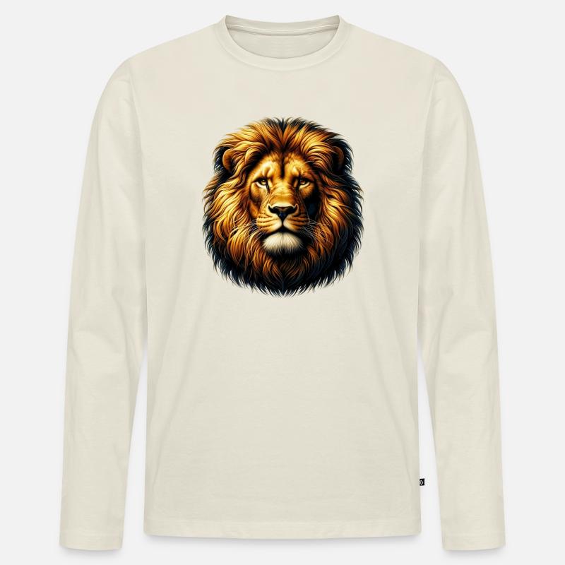Löwe - Männer Premium Bio Langarmshirt - Naturweiß