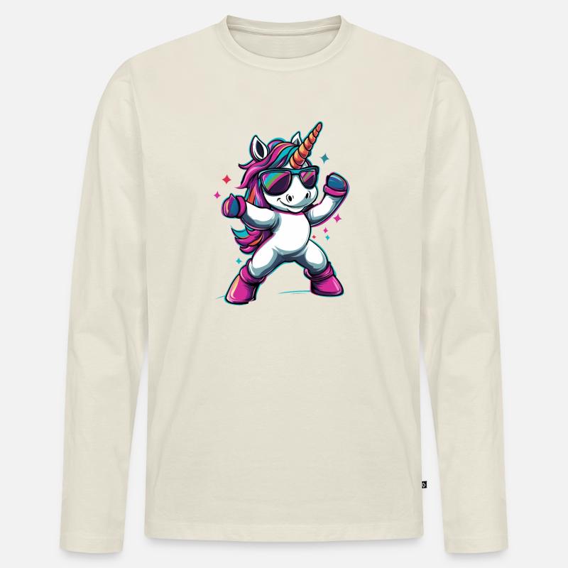 Cooles dabbendes Einhorn mit Sonnenbrille - Männer Premium Bio Langarmshirt - Naturweiß