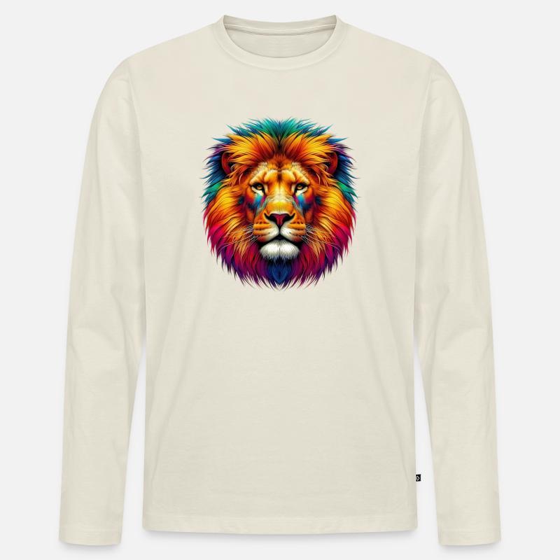 Löwe - Männer Premium Bio Langarmshirt - Naturweiß