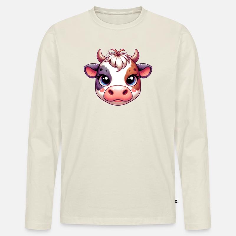 Kuh - Männer Premium Bio Langarmshirt - Naturweiß