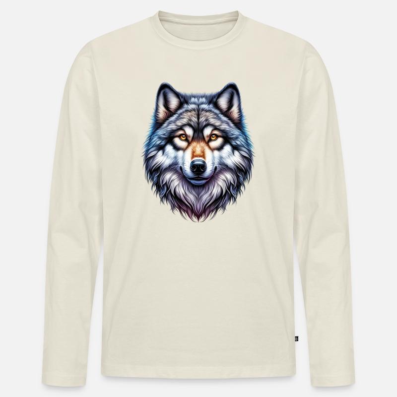 Wolf - Männer Premium Bio Langarmshirt - Naturweiß