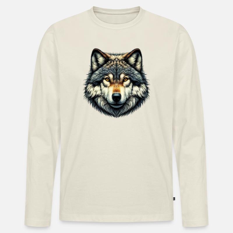 Wolf - Männer Premium Bio Langarmshirt - Naturweiß