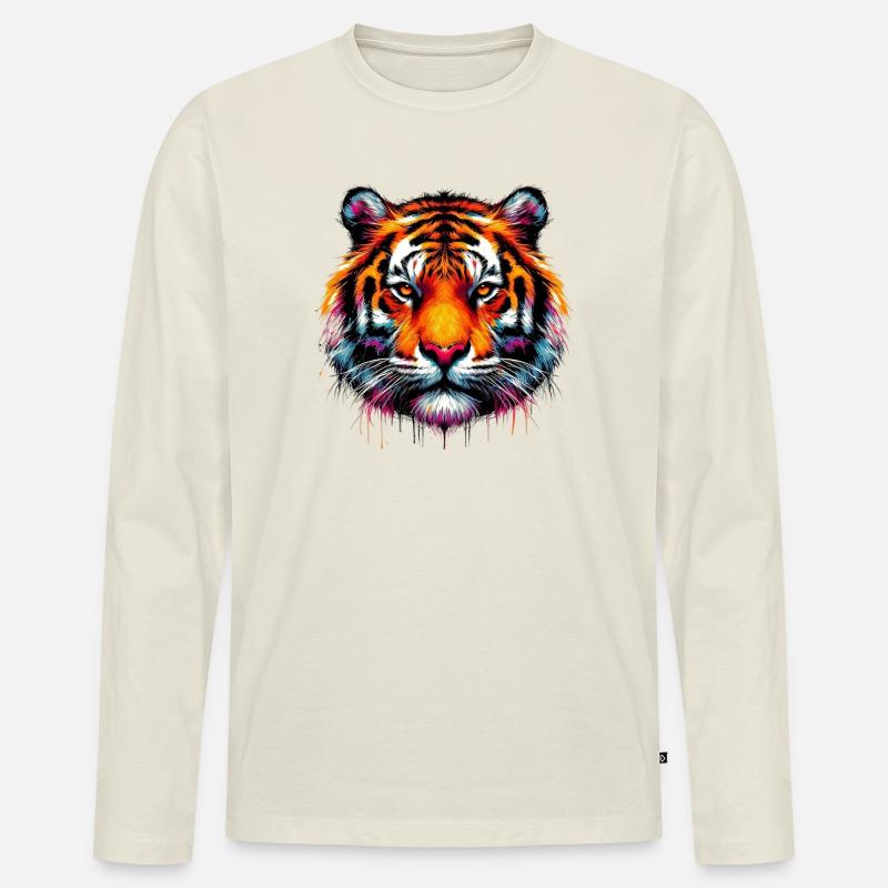 Tiger - Männer Premium Bio Langarmshirt - Naturweiß