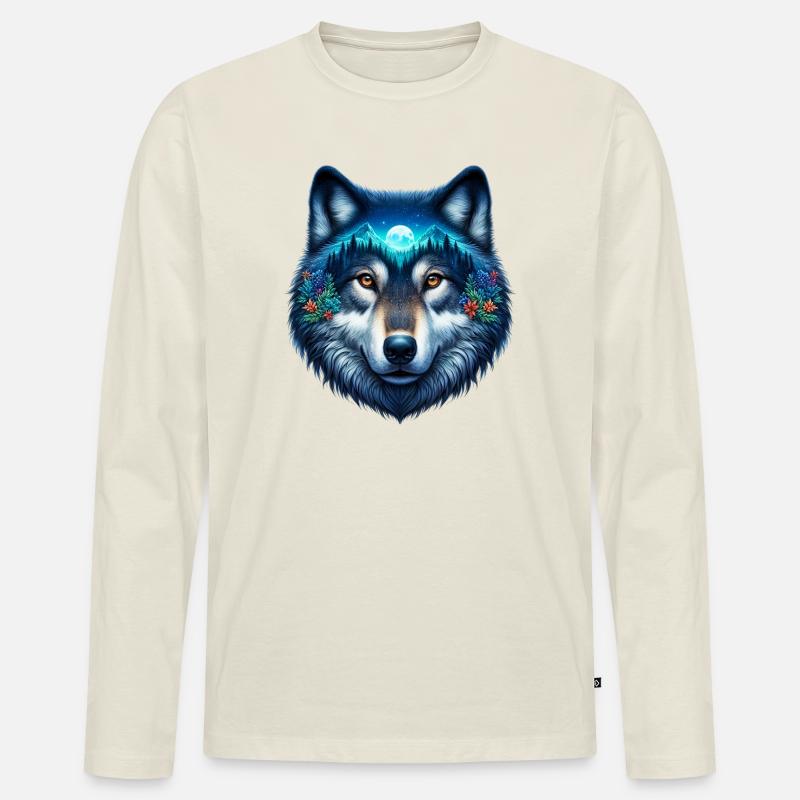 Wolf - Männer Premium Bio Langarmshirt - Naturweiß