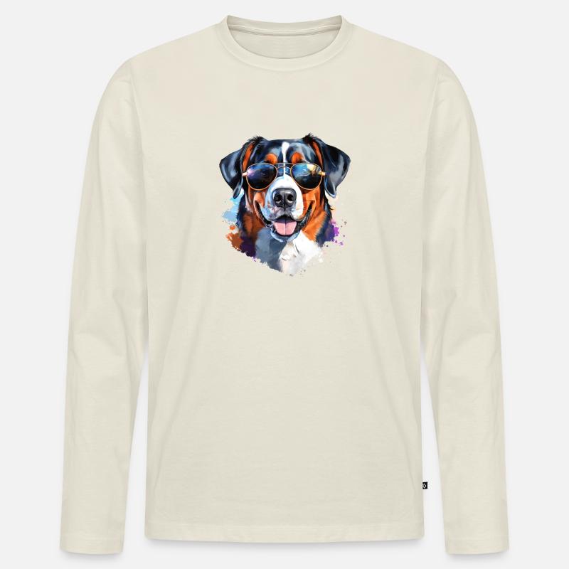 Entlebucher mit Sonnenbrille - Männer Premium Bio Langarmshirt - Naturweiß