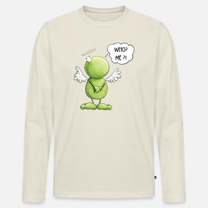 Frosch Engel Unschuld Who Me Spruch - Männer Premium Bio Langarmshirt - Naturweiß