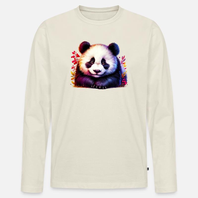 Panda - Männer Premium Bio Langarmshirt - Naturweiß