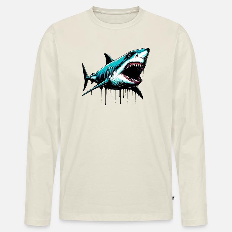 Hai - Männer Premium Bio Langarmshirt - Naturweiß