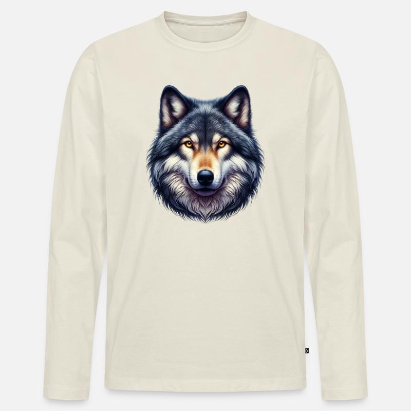 Wolf - Männer Premium Bio Langarmshirt - Naturweiß