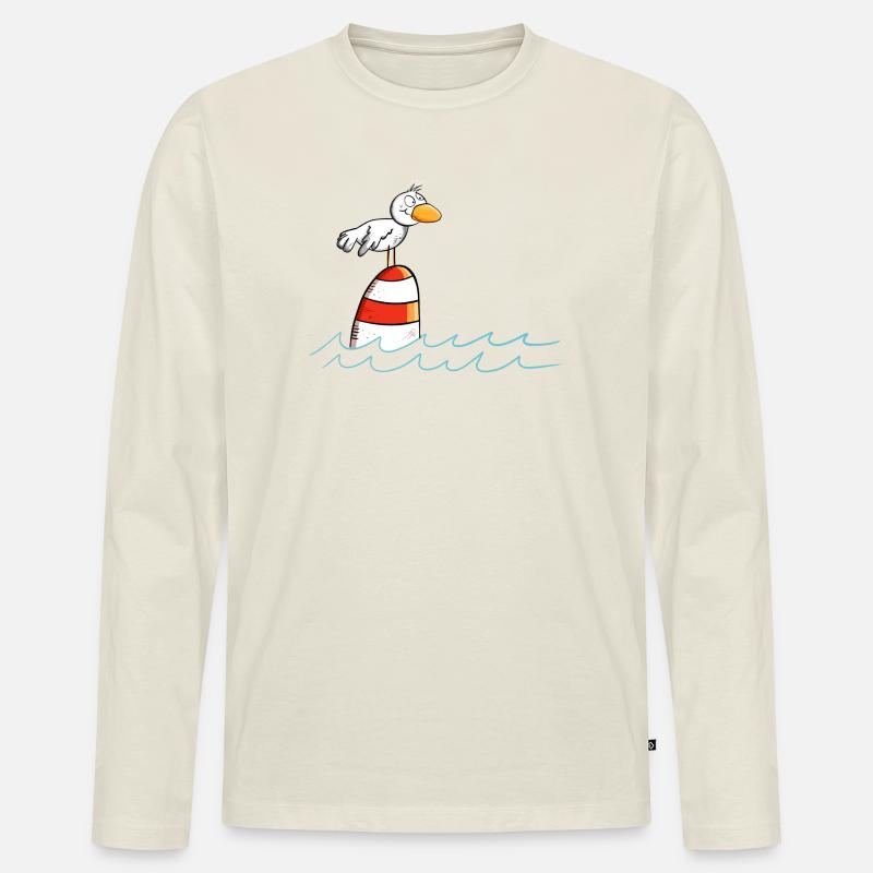 Drollige Möwe Will Meer - Männer Premium Bio Langarmshirt - Naturweiß