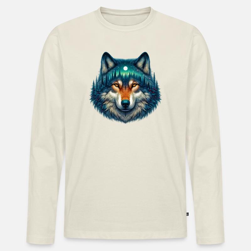 Wolf - Männer Premium Bio Langarmshirt - Naturweiß