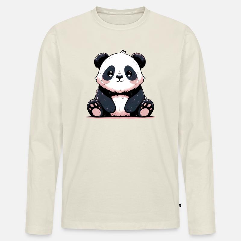 Panda - Männer Premium Bio Langarmshirt - Naturweiß